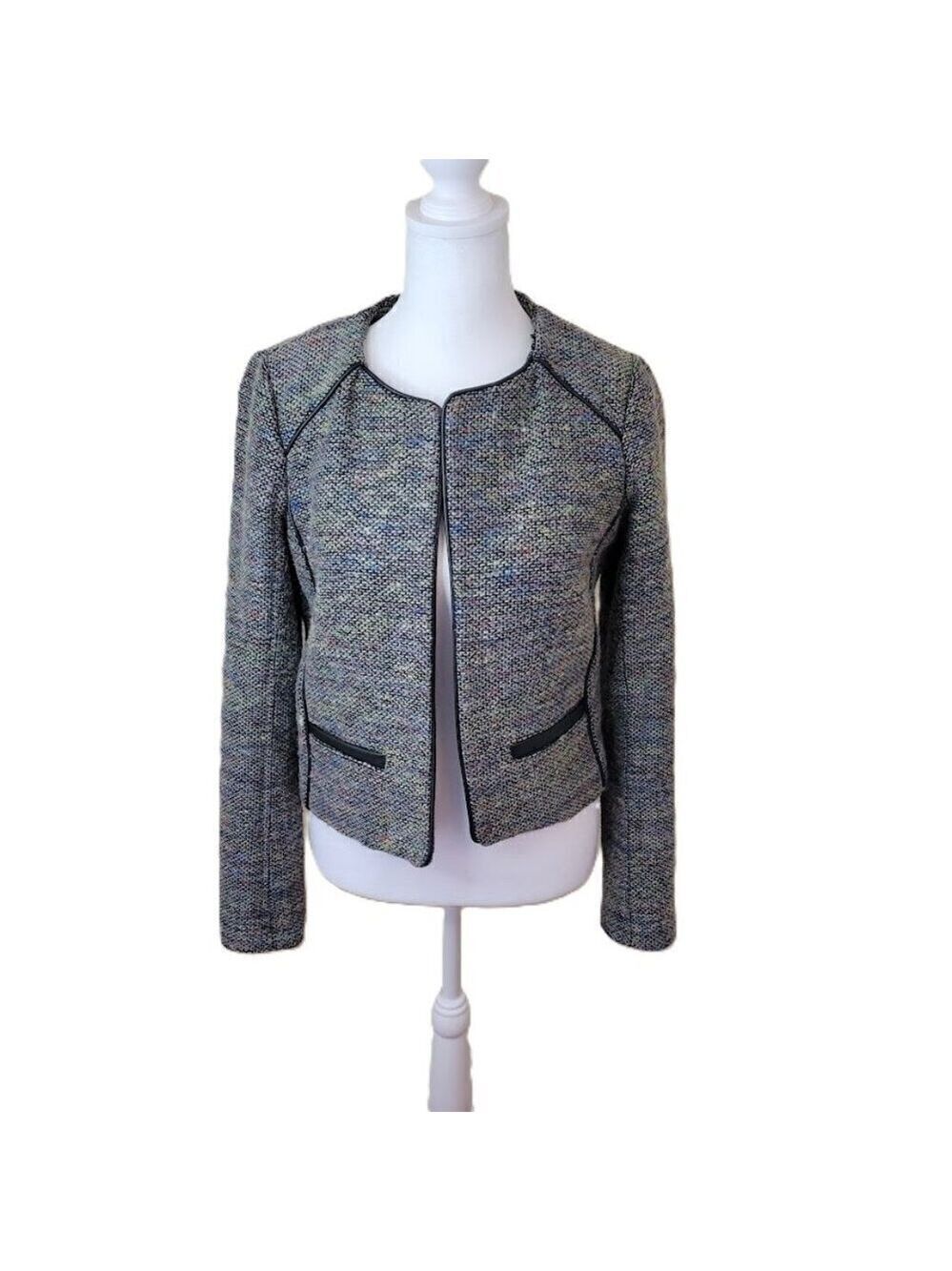 Willow & Clay Multicolored Tweed Bouclé Jacket Faux Leather Trim Women's Size XS
